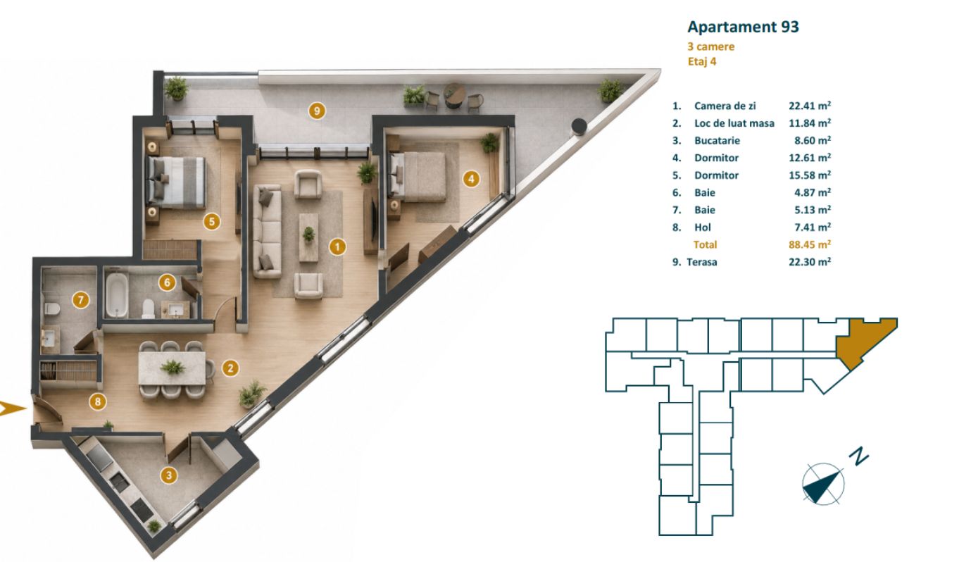 Apartament 3 camere proiect nou finalizat aproape de Iulius Mall - Poză 2
