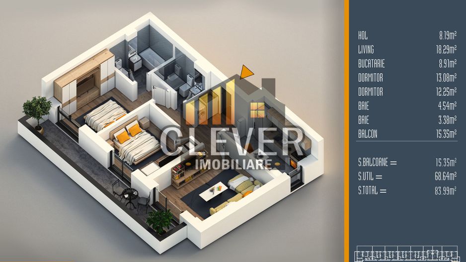 Apartament 3 camere decomandat | Balcon 15 mp - Pallady - Schiță 11