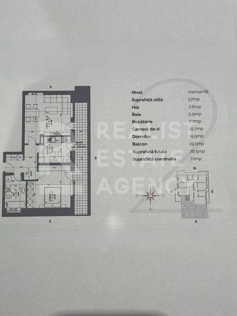 Vânzare apartament cu 2 camere.Priveliște spre munte. - Schiță 12