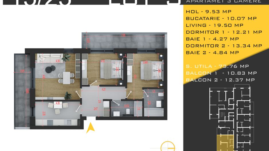 3 camere decomandat Titan Pallady  Metrou Nicolae Teclu - Schiță 11