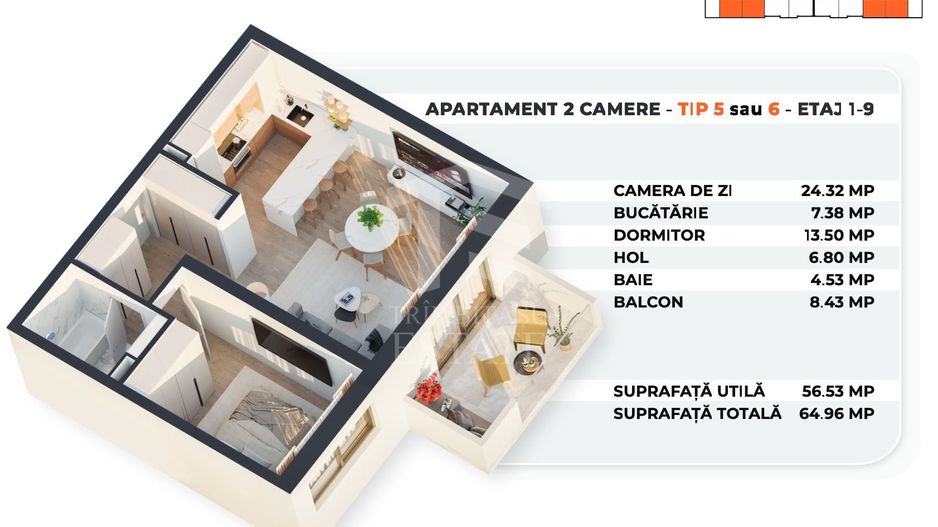 Alexandriei 152 | Bloc Nou Premium | 2 Camere Decom | 56 mp Utili - Schiță 25