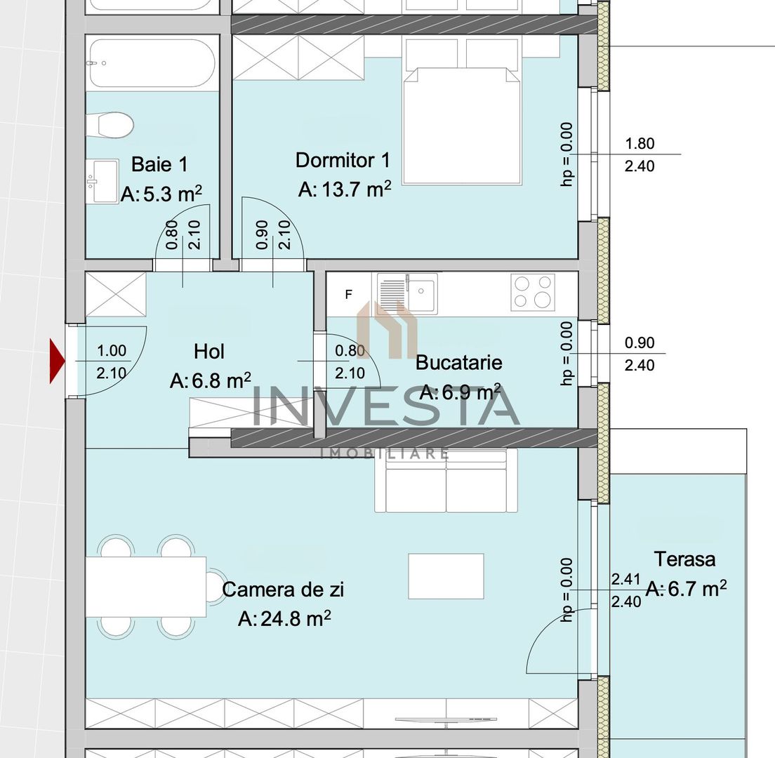 Apartament 2 camere, Marasti – zona The Office, proiect premium - Schiță 2