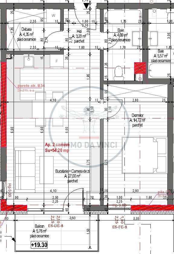 Apartement 2 camere 55mp bloc NOU Marasti | Bulgaria Cluj Napoca - Schiță 7