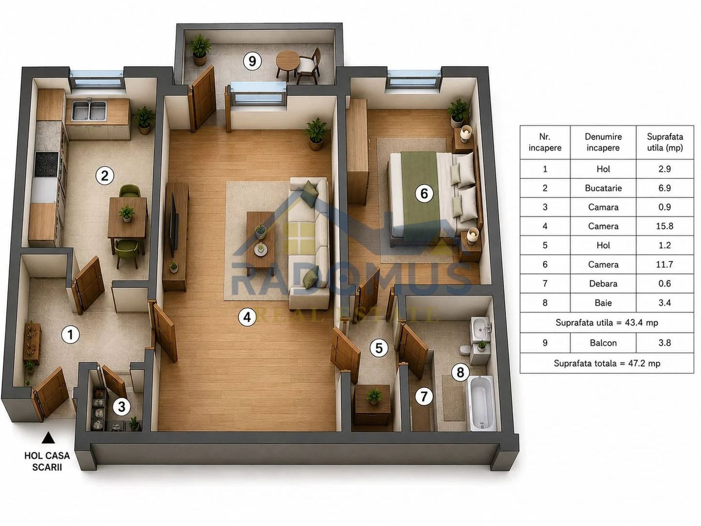 Apartament 2 camere – Strada Cameliei | Renovat complet 2025 | An 1965 - Poză 12