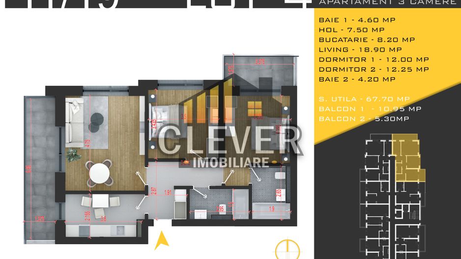 3 camere | 83,95 mp total | 2 balcoane | Pallady | Comision 0% - Poză 1