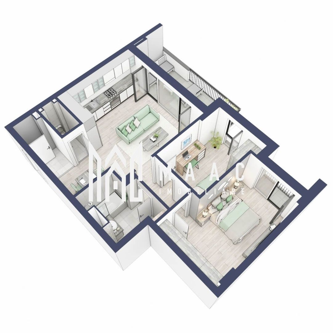 Apartament 3 camere | Balcon 10.6 mp | Etaj 1 | Turnisor - Poză 3