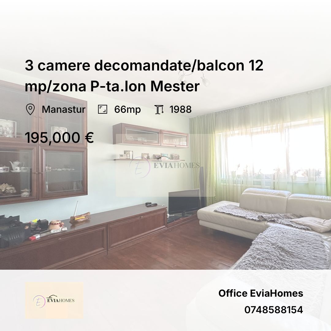 3 camere decomandate/balcon 12 mp/zona P-ta.Ion Mester - Poză 1