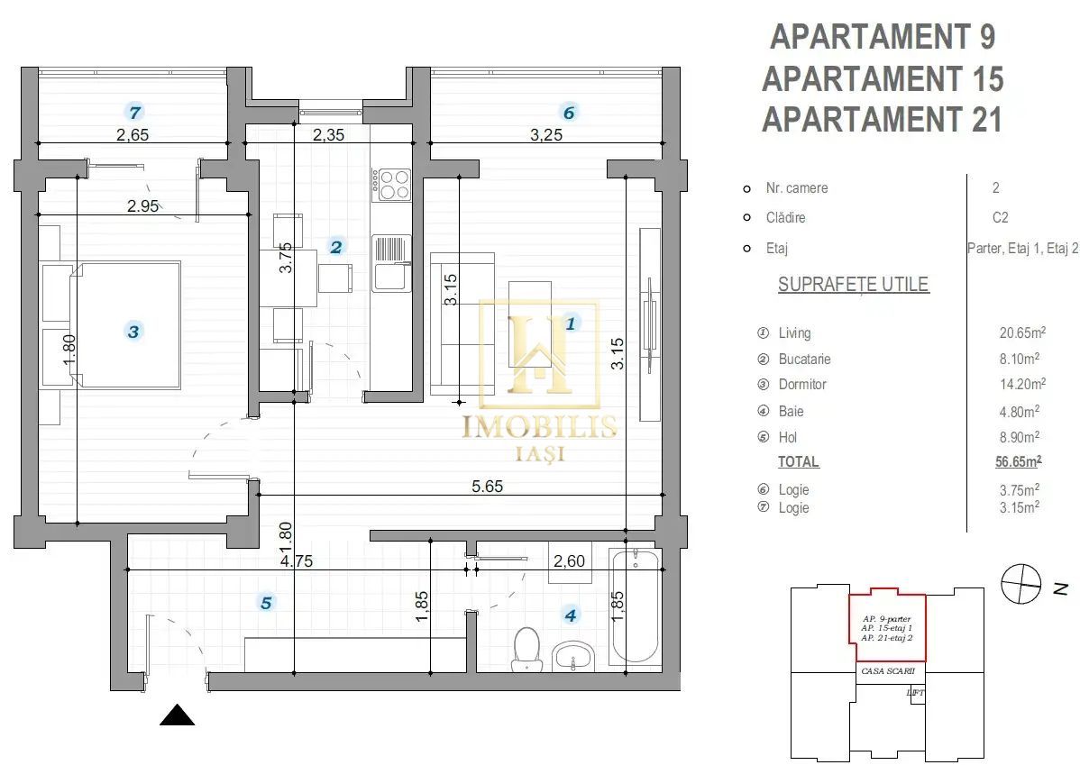 Apartament 2 camere Dec 63mp 115000 euro Valea lupului - Poză 8