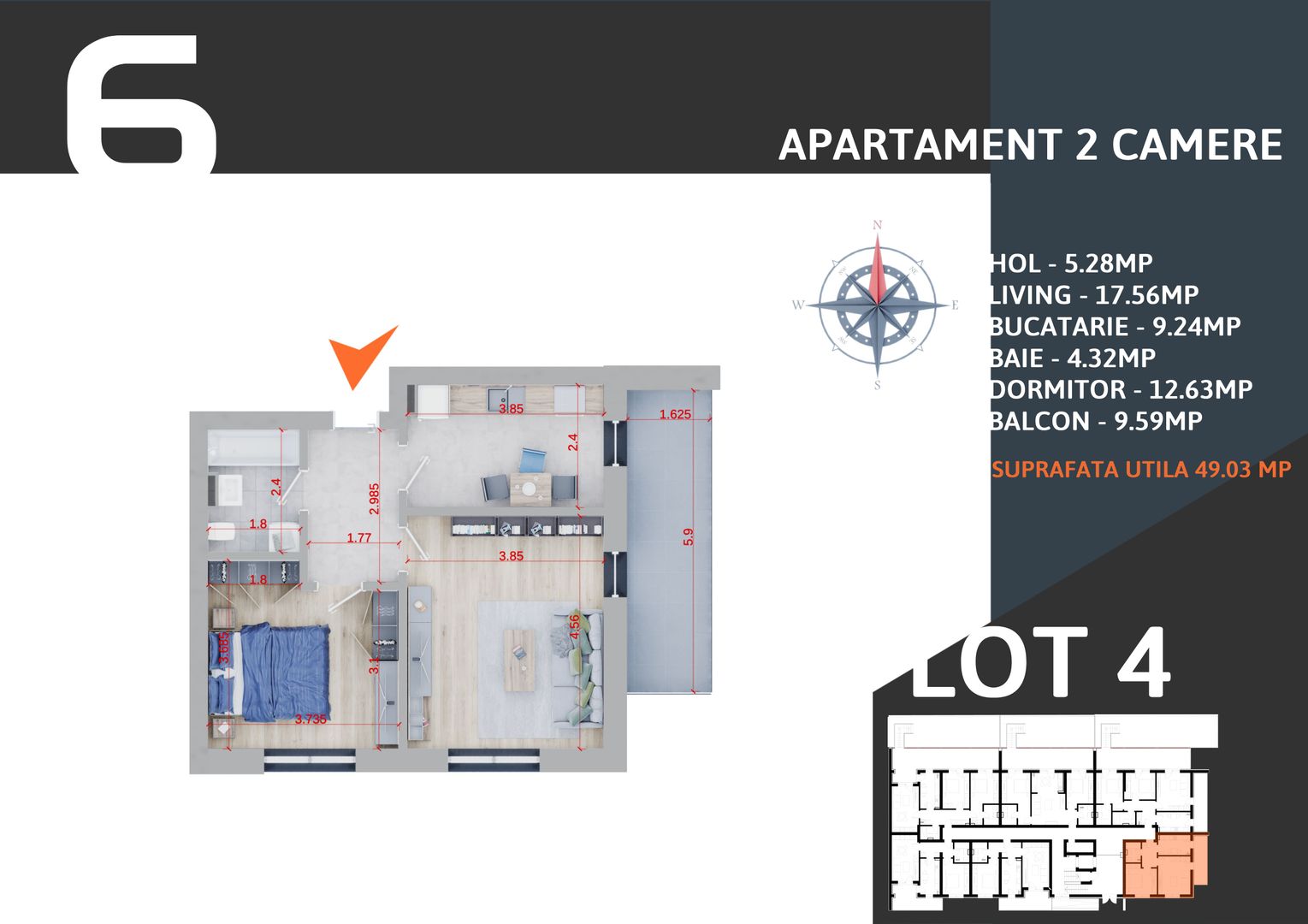 Apartament 2 camere decomandat  Titan Pallady Metrou Teclu - Schiță 10