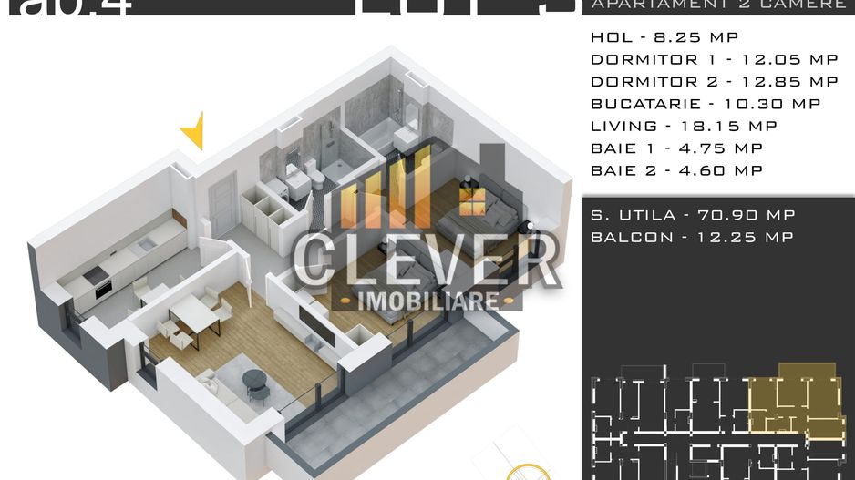Apartament 3 Camere decomandat 83 mp - Pallady - Comision 0% - Schiță 9