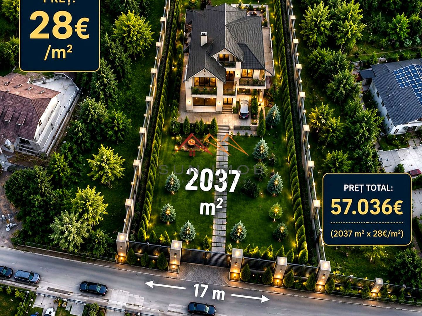 Teren 2037 mp, 17 ml deschidere, 28 euro/m2, vedere panoramica - Poză 2