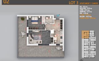 Apartament 2 camere cu terasa Titan-Pallady-Metrou Teclu - Schiță 2