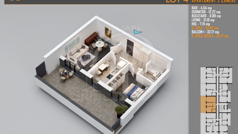 Apartament 2 camere cu Terasa Titan-Pallady-Metrou Teclu - Schiță 1