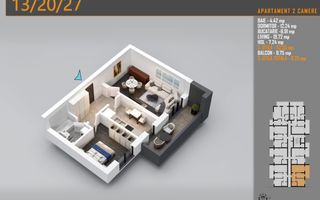 Ap 2 Camere | 63 mp Total | Balcon 10,47 mp | Comision 0% - metrou Teclu - Poză 2