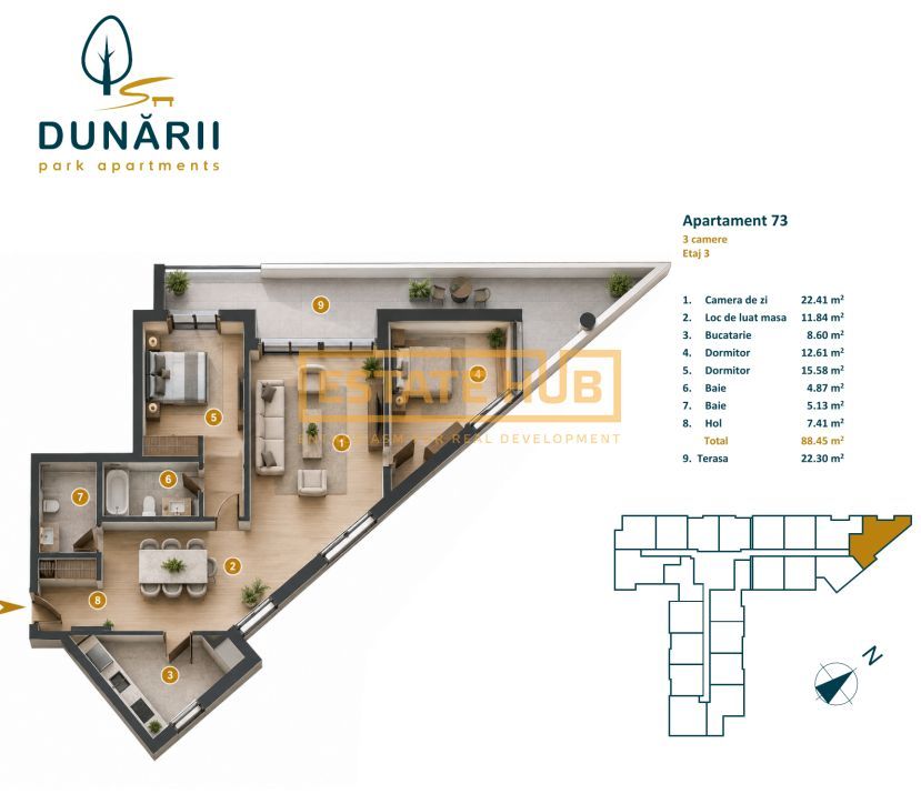 Apartament 3 camere | Dunării Park | 88 mp utili | 0% comision - Poză 5