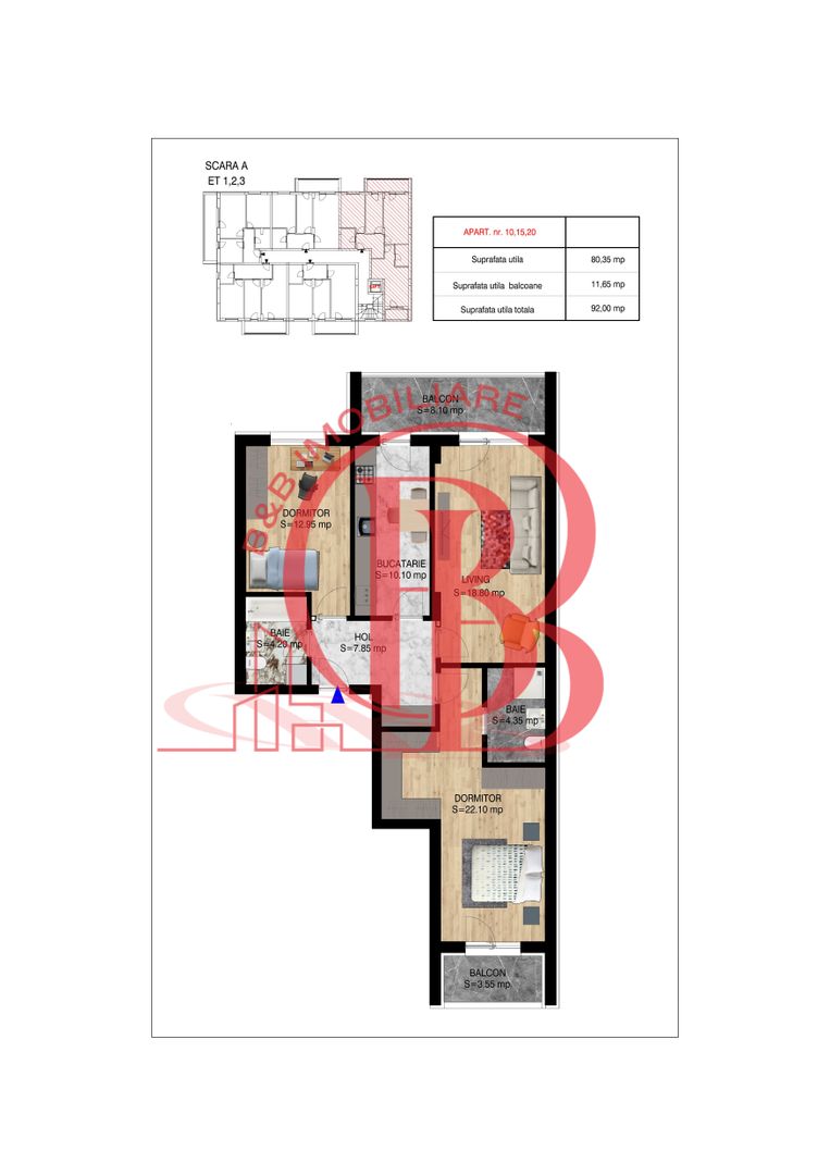 3 camere decomandat Pallady Metrou Nicolae Teclu - Schiță 5