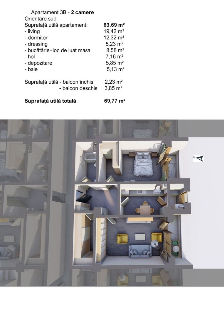 APARTAMENT NOU - 2 camere, ETAJ 6, BLOC NOU - zona CARTIER; - Poză 2