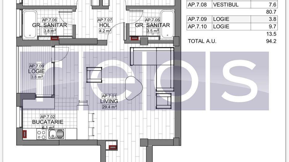 VANZARE APARTAMENT 3 CAMERE | LIZEANU | BLOC NOU | PARCARE | TERASA - Schiță 22