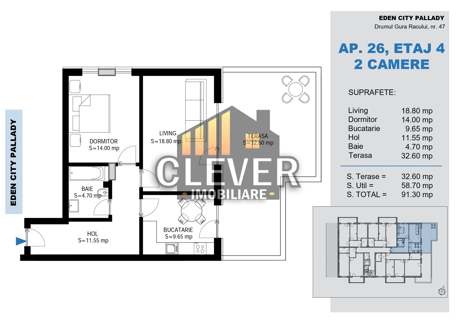 Penthouse 2 Camere | 91,3 mp | Terasă 32,6 mp | Theodor Pallady - Schiță 8