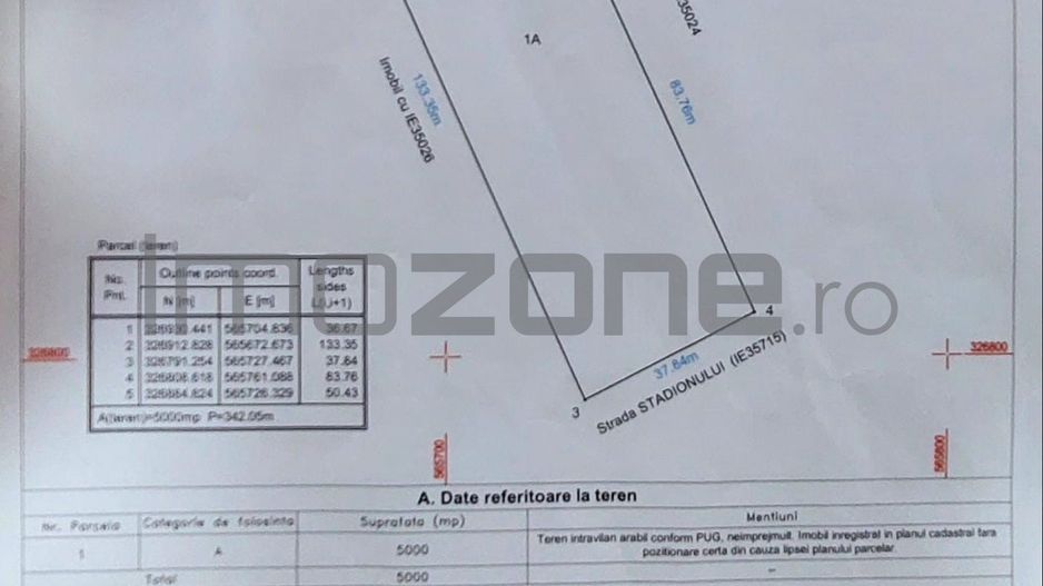 Teren intravilan 5000 mp, deschidere 37 mp, utilitati in zona 60 metri - Poză 3
