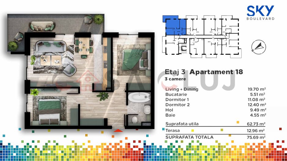 Apartament cu 3 camere, bloc 2024, zona Auchan, Iris ! - Poză 3