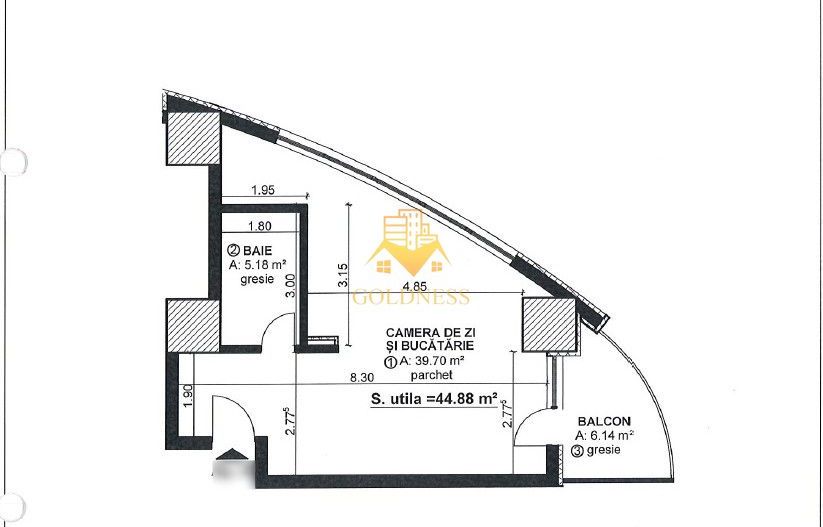 ULTIMELE APARTAMENTE LA OFERTA! 45mp Bloc 2021! Etaj 19 view Panoramic - Schiță 7