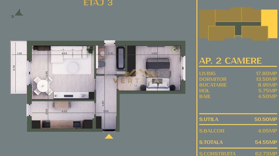 Apartament 2 camere cu balcon - comuna Berceni - Poză 11
