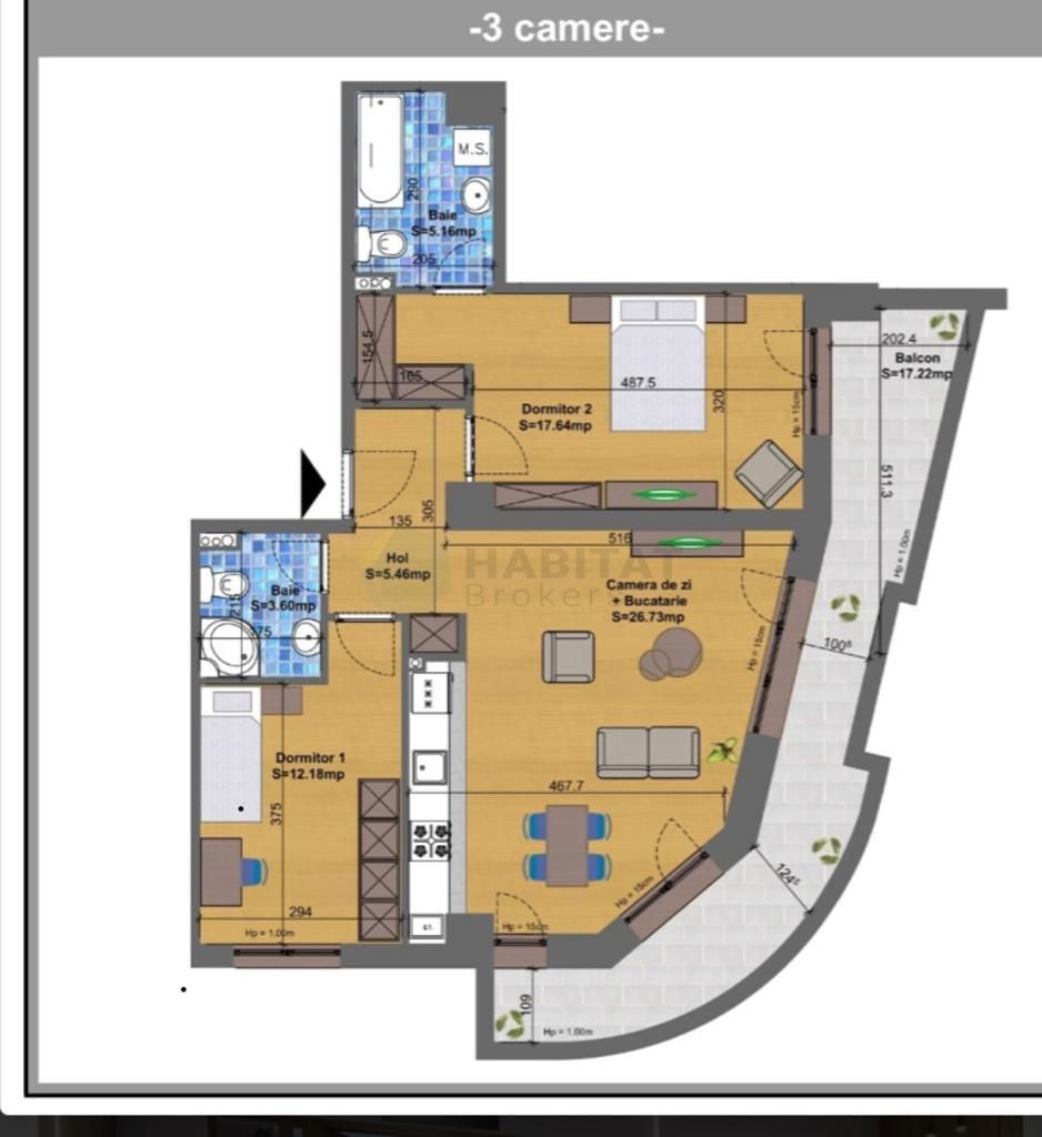 Imobil nou | Balcon 17mp | Mobilat | Parcare in subteran - Schiță 27