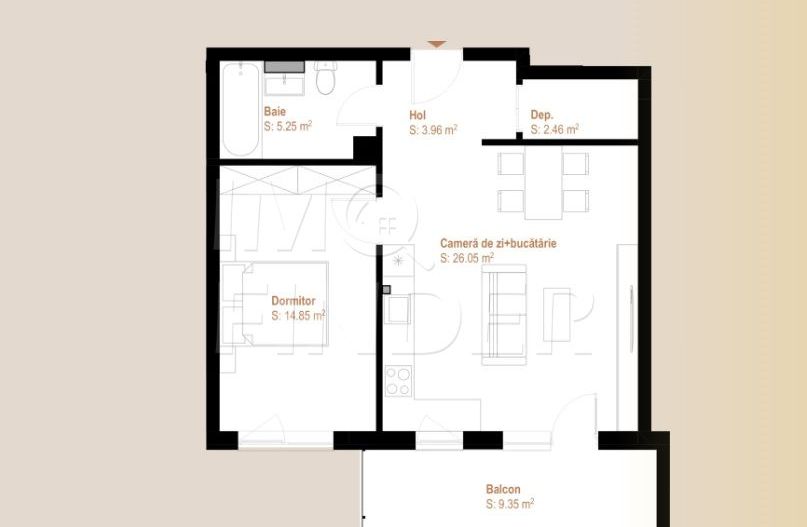 FARA COMISION - 2 camere 53 mp plus terasa zona VIVO - Poză 2