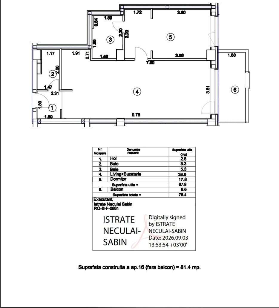 IANCU NICOLAE (Residence 5 Forest II)- 2 camere, 2 bai, parcare, liber - Schiță 20