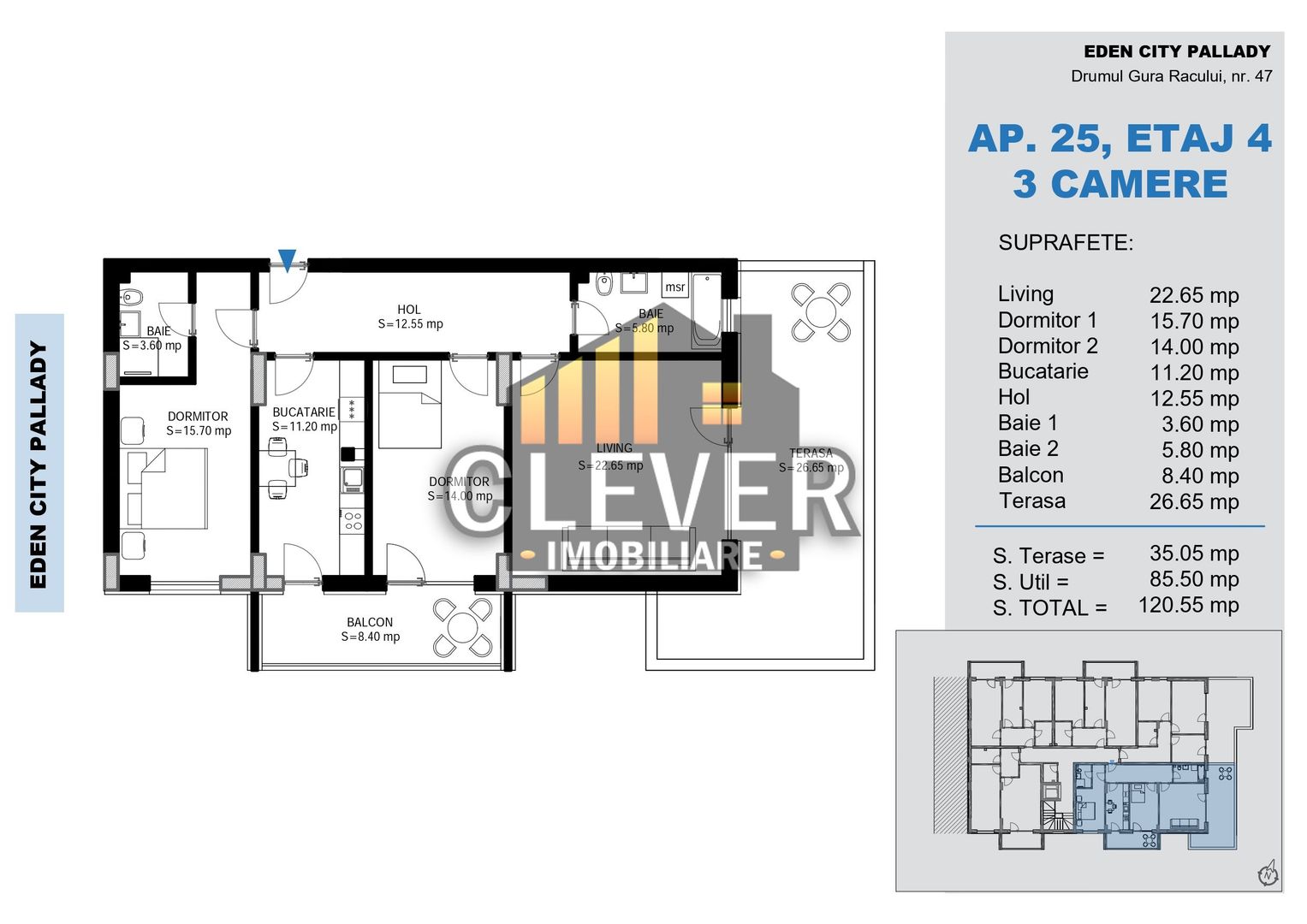 Apartament 3 Camere Pallady | Terasă 27mp | Metrou Teclu - Schiță 8