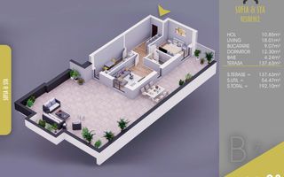 2 camere cu terasa 138 mp  parcare gratuita  Pallady-Metrou Nicolae Teclu - Schiță 2