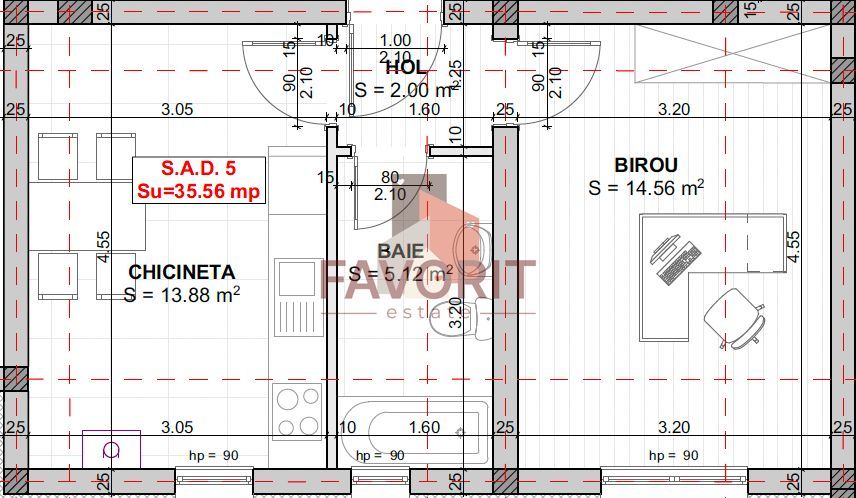 SAD. Bucatarie de 14 mp. Decomandat. NOU - Schiță 9