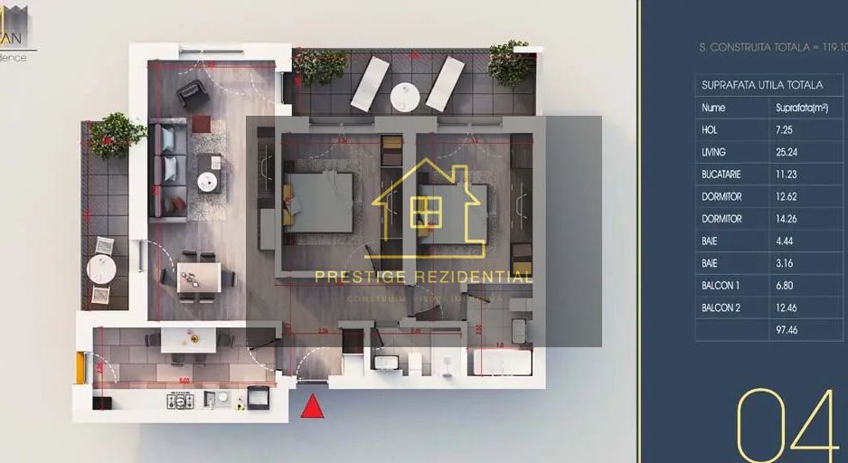 Pallady-metrou Teclu-3 cam-bloc finalizat- incalzire in pardoseala-A/C - Poză 2