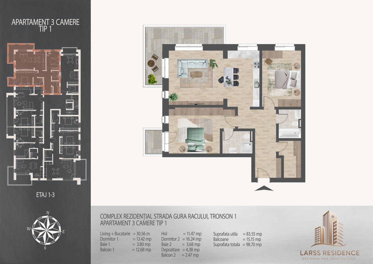 Apartament 3 camere I Larss Residence Th. Pallady I Vanzare - Poză 5