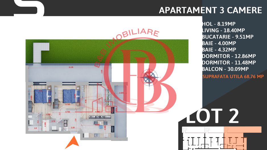3 camere cu gradina -Parcare Bonus -Finalizat- TVA inclus - Poză 5