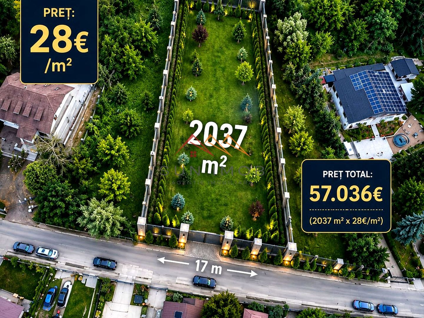 Teren 2037 mp, 17 ml deschidere, 28 euro/m2, vedere panoramica - Poză 1