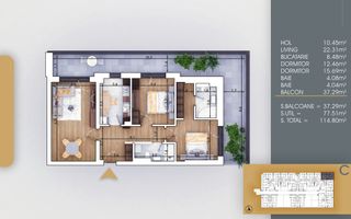 Apartament 3 Camere 115 mp Finalizat - Parcare - Pallady, 8 min metrou Teclu - Schiță 10