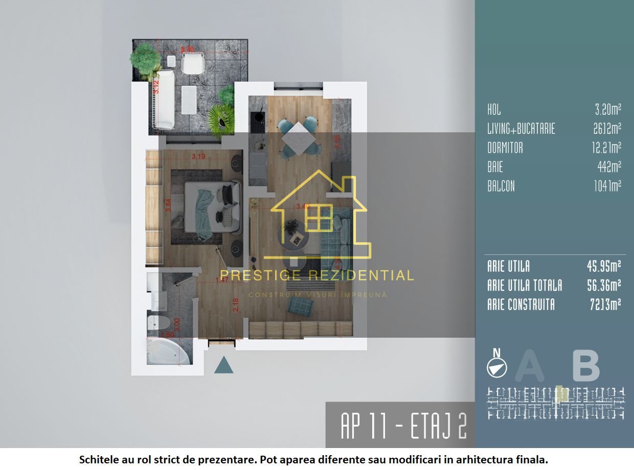 Apartament 2 Camere Tip Studio,Titan-Auchan - Schiță 3