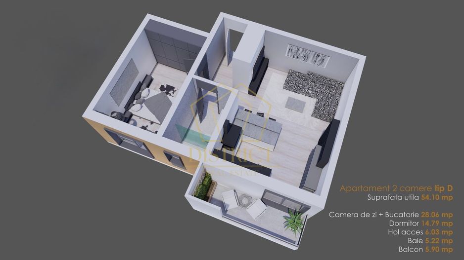 Apartament cu 2 camere, 54 mp utili la parter finalizat la asfalt in Giroc. - Schiță 11