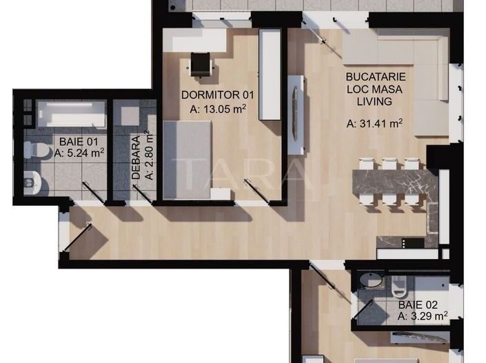 Apartament 3 camere, Florești – 68 mp utili, semifinisat - Poză 1