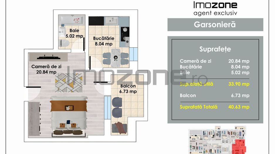 Garsoniera | 41 mp | Decomandata | Bucatarie Spatioasa | Bloc Nou | Comision 0% - Poză 7