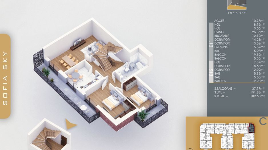 5 camere Duplex dressing 3 balcoane 7minute M Nicolae Teclu - Schiță 12