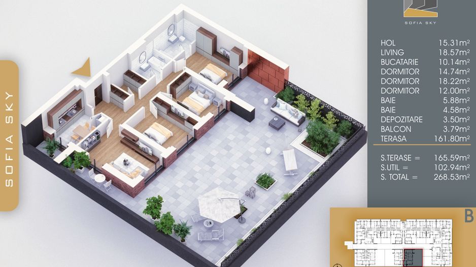 4 camere cu terasa de 165 mp Pallady  7 min Metrou N. Teclu - Schiță 1