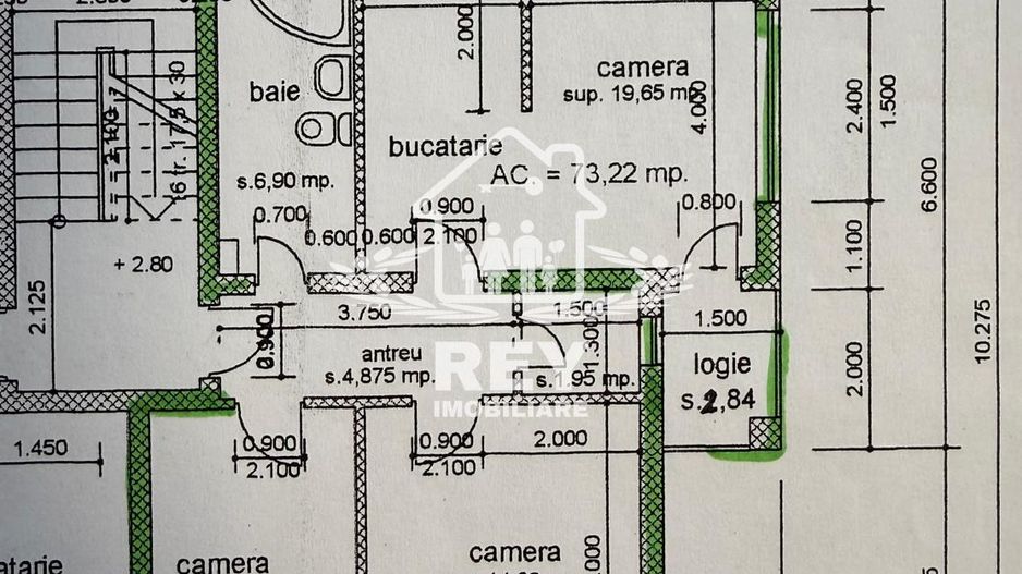 Apartament 3 camere/Etaj 1/Turnișor/Curte Interioară/Loc de parcare - Schiță 45