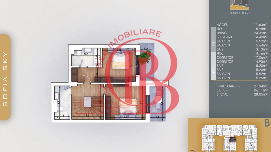 Duplex 3 camere Bucatarie 14mp Mutare Rapida 7min Metrou - Schiță 3