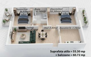 Lipovei | 3 Camere| Decomandat | Etaj Intermediar - Schiță 7