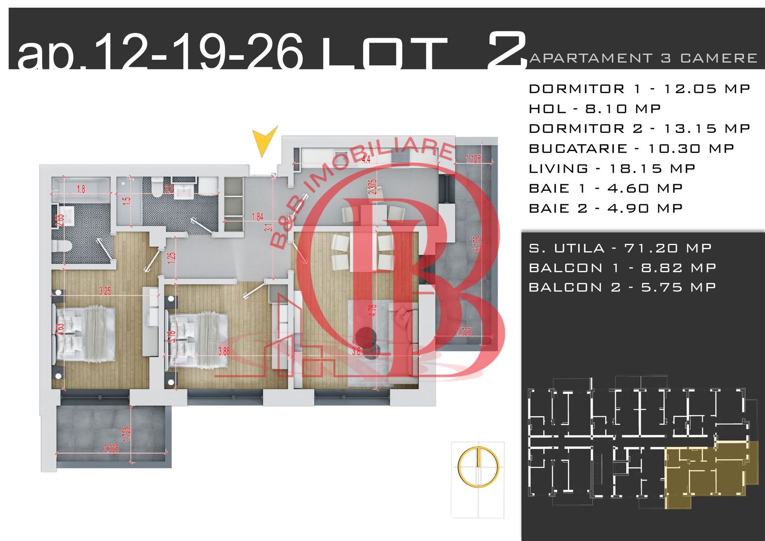 3 camere -parcare inclusa - proiect nou -Pallady - Schiță 1