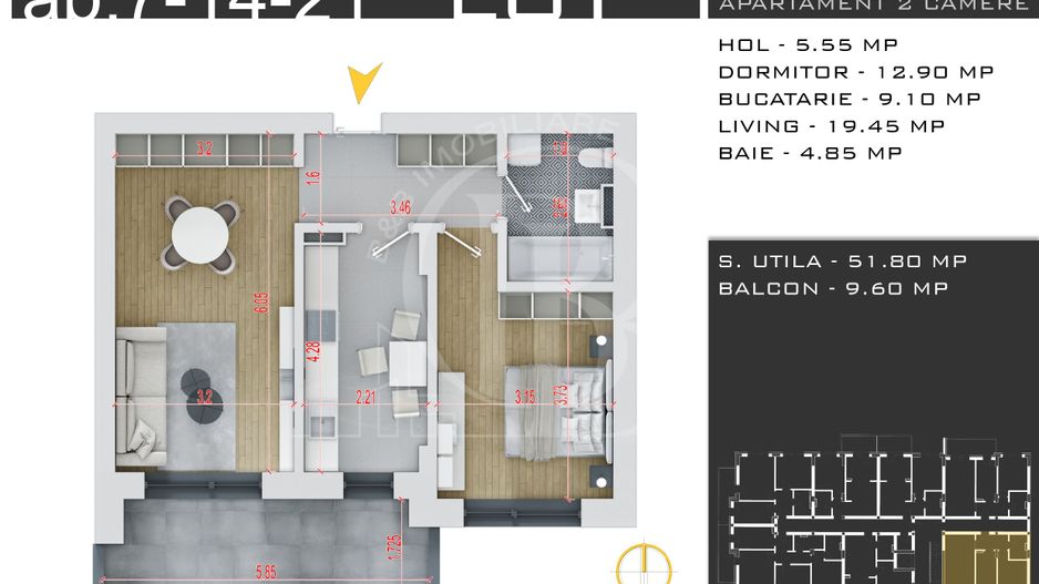 Comision 0%-Theodor Pallady Sector 3-Apartament 2 camere - Schiță 1