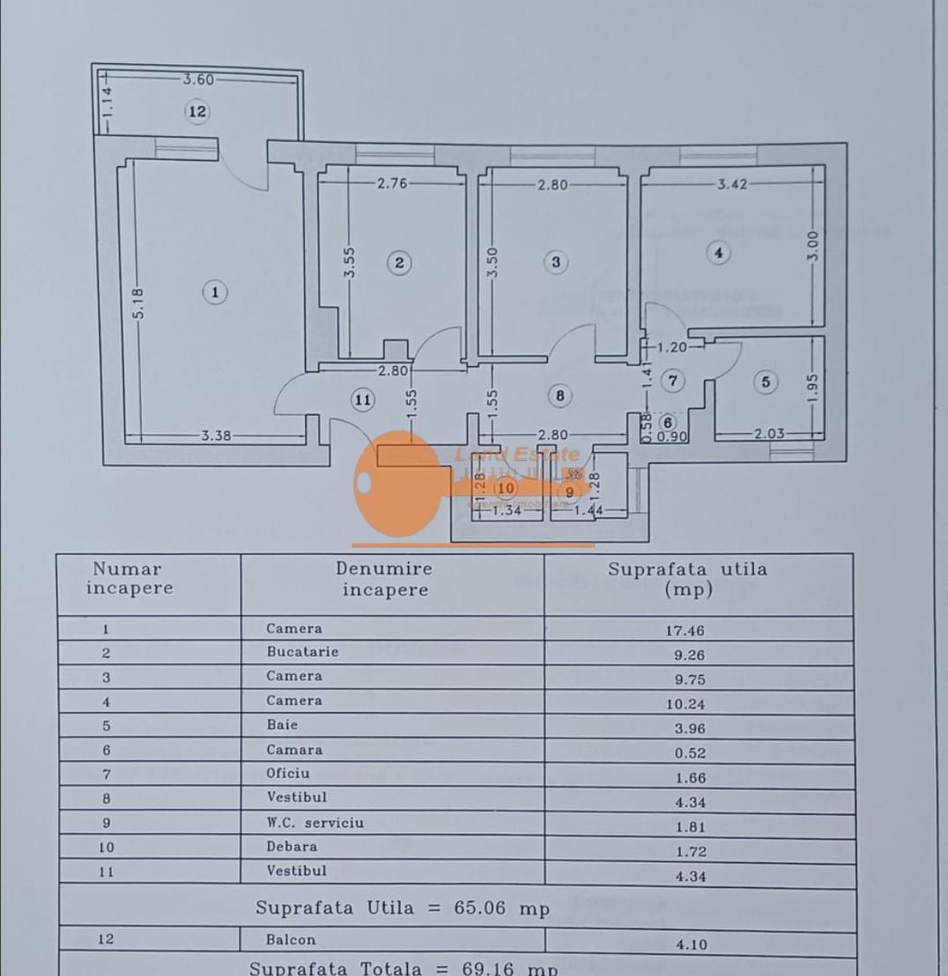Apartament 3 camere de vânzare – 69 mp, renovat, Gorjului - Schiță 15